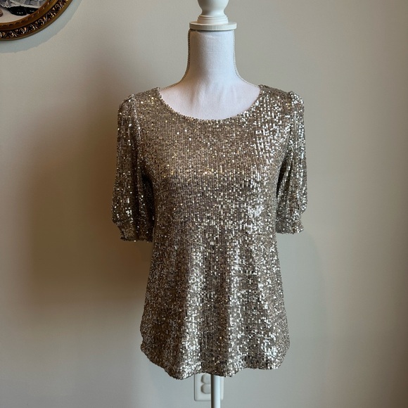 Cable & Gauge Tops - NWT Cable & Gauge Silver Sequin Top Small